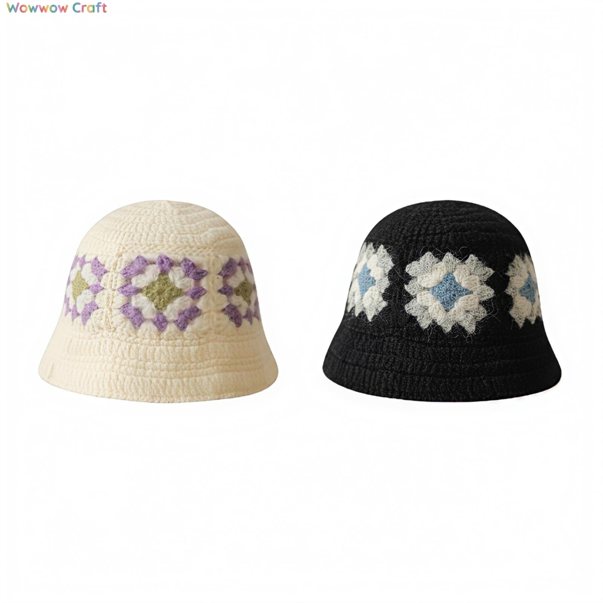 Crochet Hat,Granny Square Crocheted Bucket Hat - Crochet Hat